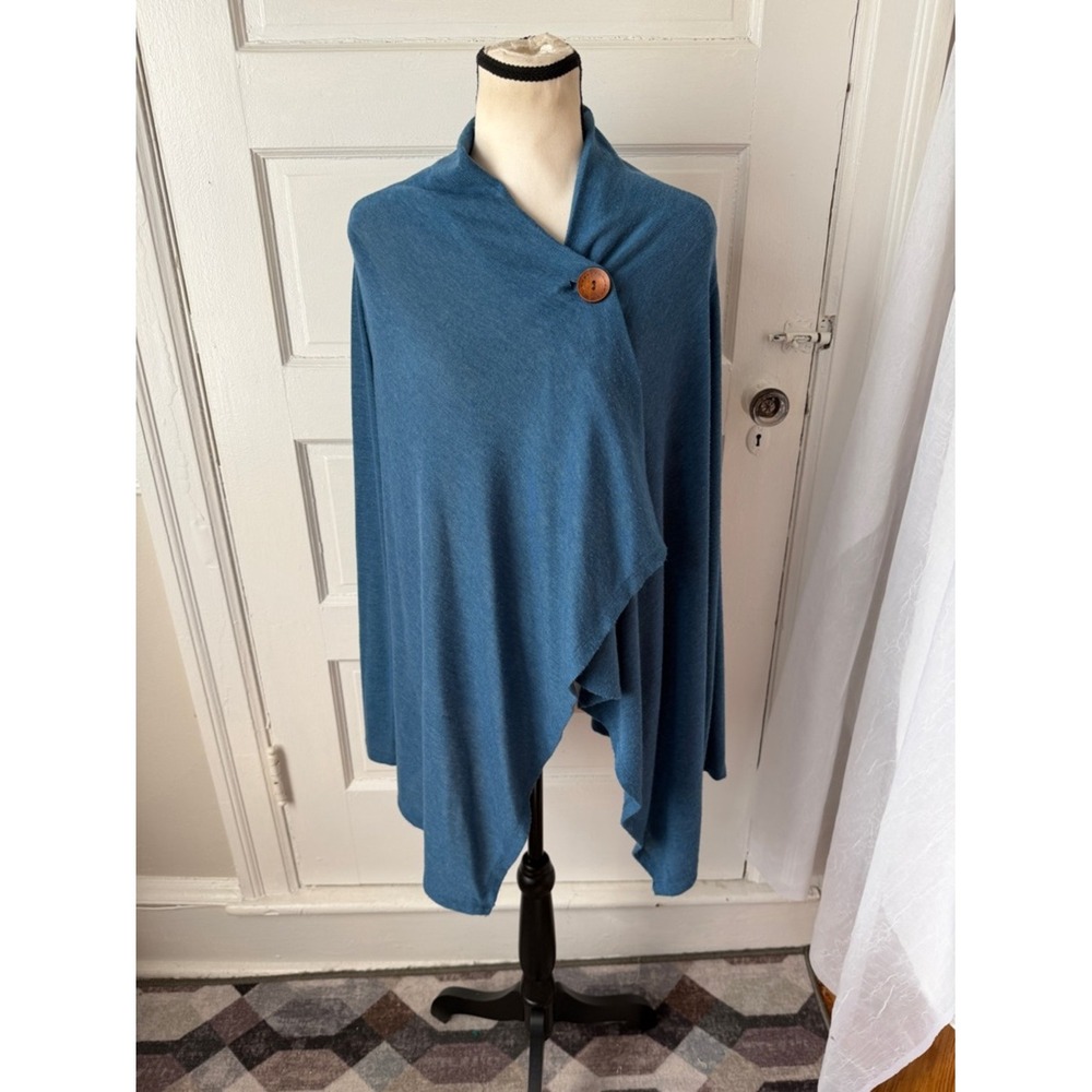 Bobeau Teal Blue Wrap Cardigan Shawl Poncho Sweater Asymmetric Lagenlook Lg - Picture 11 of 11